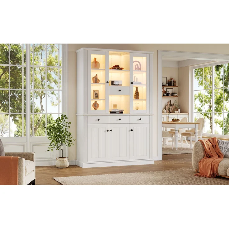 ZUBALIYA Standvitrine mit 4 Schubladen / Vitrinenschränke mit LED, mit schrank mit 4 Schubladen und 5 Türen und großer Schrank mit 21 Ablagefächern, MDF, 119.50 x 40.00 x 180.00 cm, fürs Wohnzimmer – Bild 23