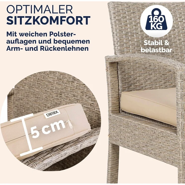 Casaria Balkonset, 4 Personen Wetterfest 7 teilig Polyrattan 2x Sessel Gartenbank Tisch – Bild 3