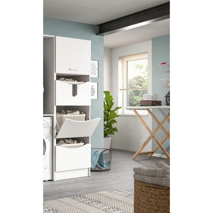 Wäscheschrank (B/H/T: 50x195x62 cm) in weiß Nachbildung – Bild 6