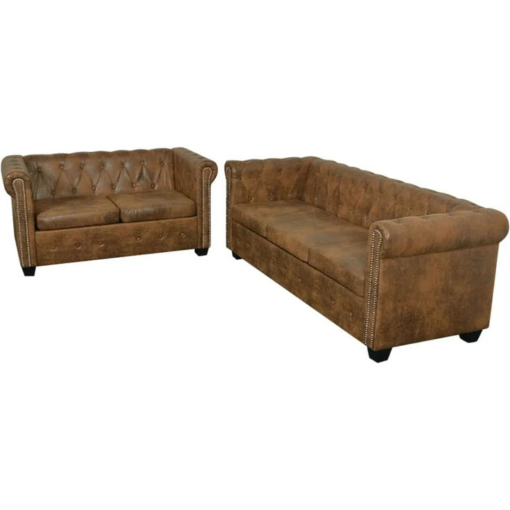 vidaXL Chesterfield-Sofas 2-Sitzer und 3-Sitzer Braun 274322 – Bild 2