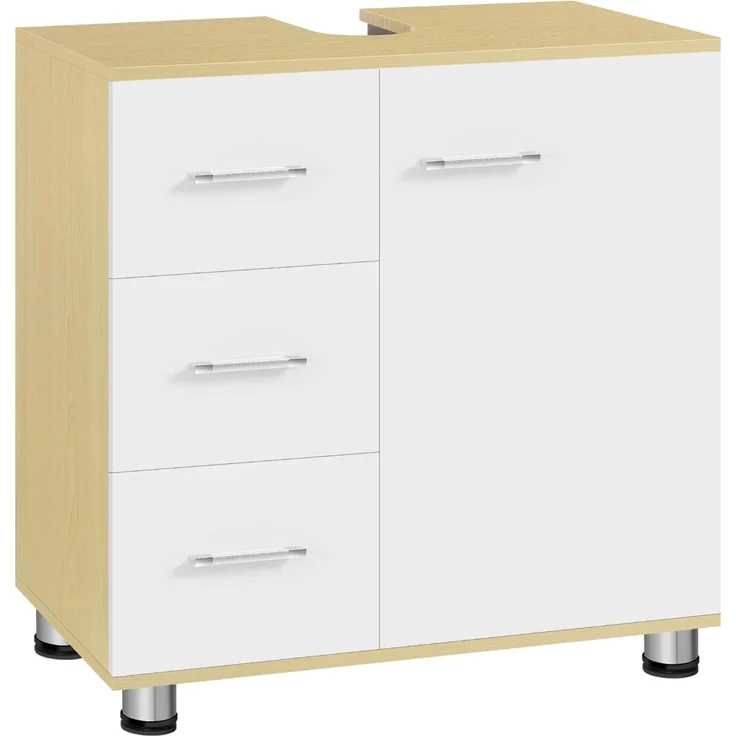 EUGAD Waschbeckenunterschrank, mit 3 Schubladen, Schränkchen mit 2 Fächern, Badezimmerschrank, Badschrank mit verstellbarem Einlegeboden, 60 x 60 x 30 cm, Weiß + Helle Eiche