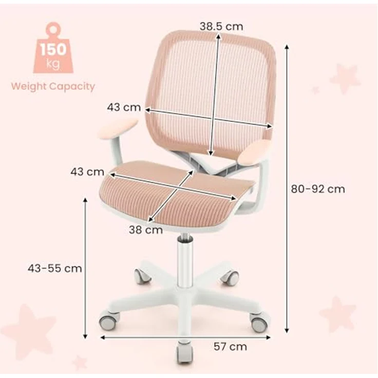 FANTASK 360° drehbar Kinder Schreibtischstuhl, 43-55cm Sitzhöhe höhenverstellbar, Rosa – Bild 4