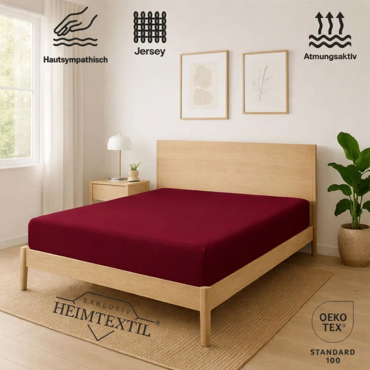 EXKLUSIV HEIMTEXTIL Jersey Spannbettlaken Premium 70 x 140 cm Bordeaux 100% Baumwolle Öko - Tex Zertifiziert Bed-Sheet Bettlaken Spannbetttuch Topper Leinentuch – Bild 2