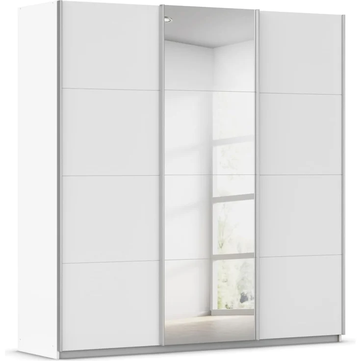 Rauch Möbel Kulmbach, Kleiderschrank mit Schwebetüren für Schlafzimmer, Kinderzimmer, Jugendzimmer, Garderobe, Flur, 3-türig, mit Spiegel, Zubehör Classic, Farbe Weiß, Breite 203 cm
