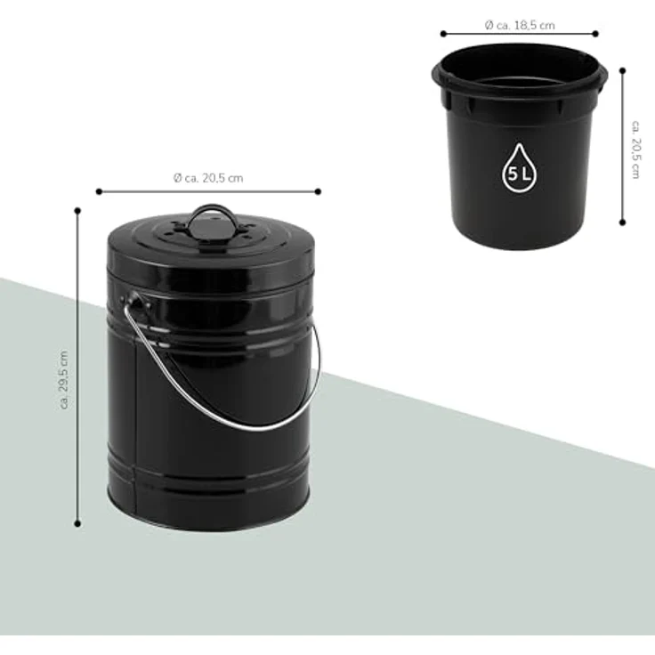bremermann Biomülleimer Komposteimer 5 Liter, Aktivkohlefilter, Bio-Abfalleimer, schwarz – Bild 8