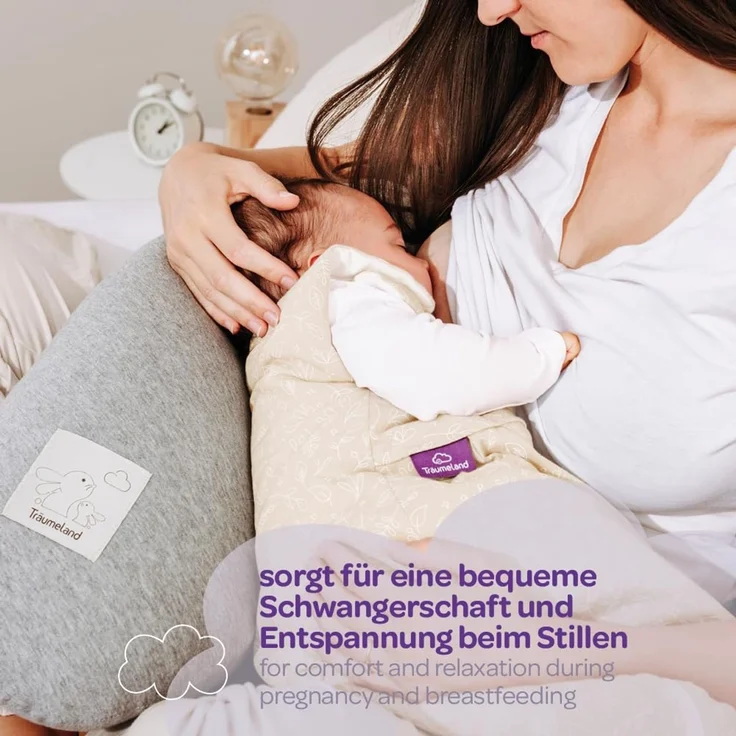 Träumeland Bezug für Sillkissen, 180 cm, atmungsaktiv & waschbar, 100 % Baumwoll-Jersey, Grau – Bild 5