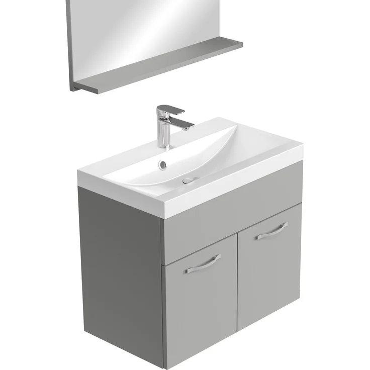 Badplaats Badmöbel Komplettset Montreal 02 60x35 cm Grau Matt - Badezimmermöbel mit Waschbecken und Spiegel – Bild 3
