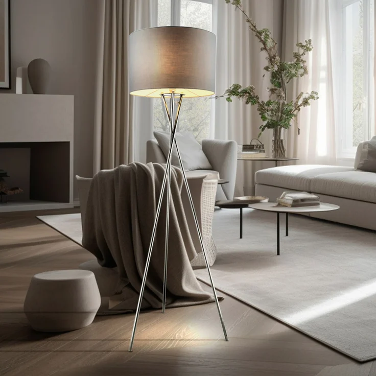 LED Stehleuchte, chrom, Textil grau, H 160 cm – Bild 5