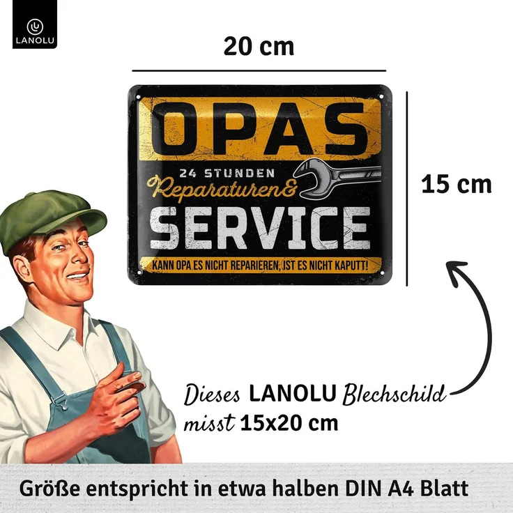 LANOLU Blechschild Opas Service & Reperatur - 15x20cm – Metall – Mehrfarbig – 15173 – Bild 4
