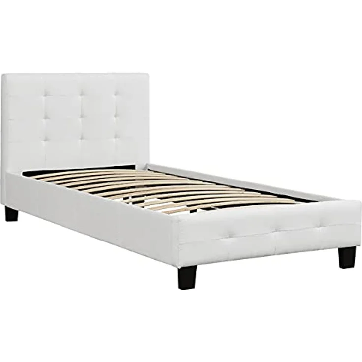 CARO-Möbel Polsterbett Ohio Bettgestell 90x200 cm Einzelbett Designbett inklusive Lattenrost Textilbezug in weiß – Bild 5
