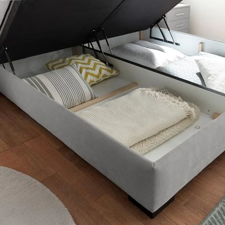 NAGOL B Boxbett 180x200, Silber - Bequemes Doppelbett mit Bettkasten und Premium 9-Zonen-Federkern Wendematratze - 205 x 114 x 214 cm (B/H/T) – Bild 6