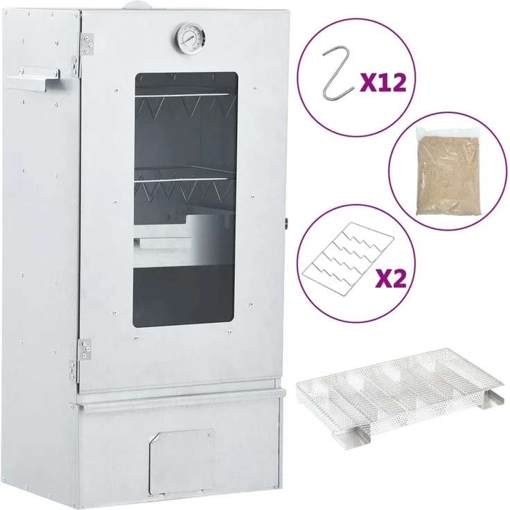 vidaXL Räucherofen mit Kaltrauchgenerator, Verzinkter Stahl, 44,5 x 29 x 83 cm, 15.78 kg, mit Glasfenster – Bild 1