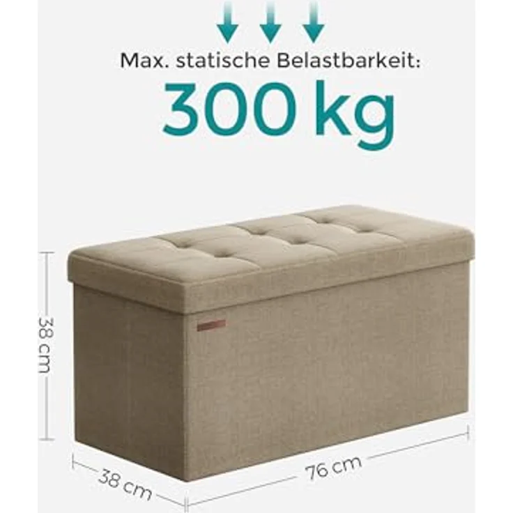 Songmics Sitzhocker mit Stauraum, klappbare Sitzbank, 38 x 76 x 38 cm Fußbank, Aufbewahrungsbox, bis 300 kg belastbar, für Wohnzimmer Schlafzimmer Flur, Kamelbraun LSF047R01 – Bild 3