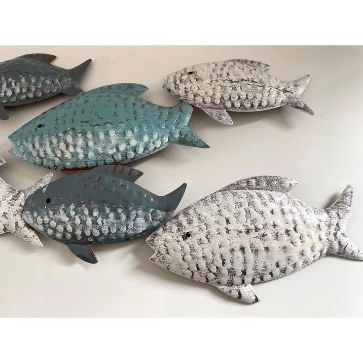 LB H&F Lilienburg Wanddekoobjekt Wanddeko Wandobjekekt Bad Badezimmer Fische Metall Fisch (tierfigur schwarm schwarmfisch familie maritimes Design deko-wandbild modern eisen wandhänger schlafzimmer vintage blau weiss meer ozean see wandfigur dekofigur,... – Bild 2