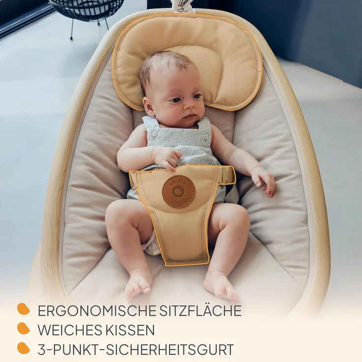Lionelo OLIVIA Elektrische Babywippe bis zu 9 kg Neigungsverstellung, natürliches Schaukeln, 4 Geschwindigkeiten, ergonomischer Sitz, 13 Melodien, 2 Spielzeuge, Fernbedienung – Bild 7