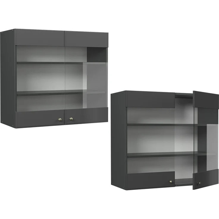 Küchenglasschrank Fame-Line Anthrazit-Gold Landhaus 80 cm Vicco – Bild 5