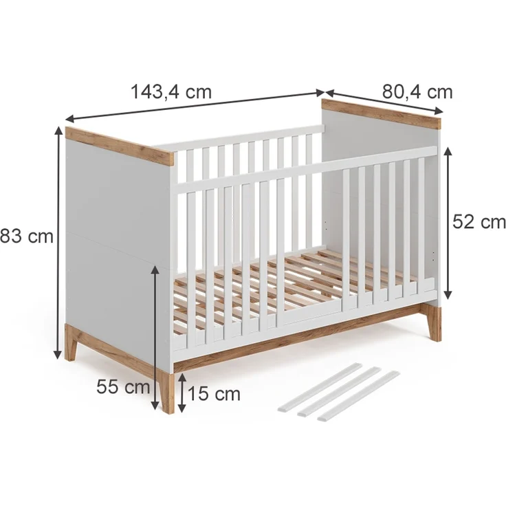 Babybett Malia Weiß/Artisan 70x140 cm mit Matratze Vitalispa – Bild 2