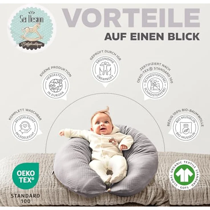 sei Design XXL Stillkissen 190x30 Öko-Tex | Ergonomisches Schwangerschaftskissen Lagerungkissen @extra leise Füllung. Bezug 100% Baumwolle – Bild 4