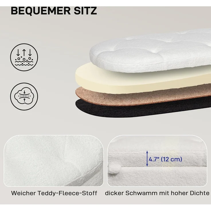 HOMCOM Sitzbank mit Stauraum Polsterbank mit Teddysamtoptik, Sitztruhe mit Metallbeine, Truhenbank für Wohnzimmer Schlafzimmer Flur 114 x 47 x 46,5 cm, Weiß – Bild 6