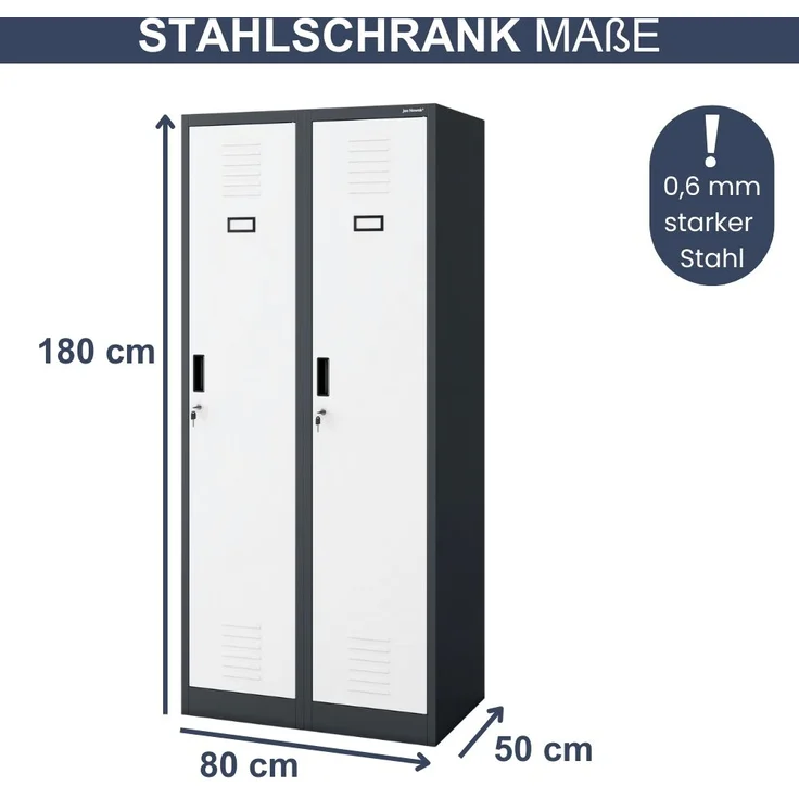 Umkleideschrank Spind WIEN - 2 Abteile, Etikettenhalter Lüftungsschlitze | Umkleidespind Metall Schließfachschrank Garderobenspind, 180x80x50cm Anthrazit-Weiß – Bild 2