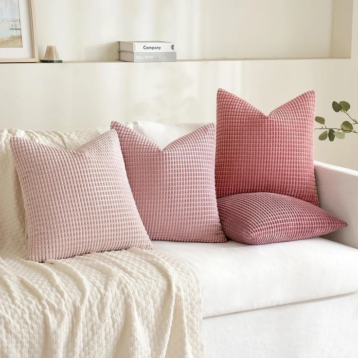 MIULEE 4er Set Kissenbezug Dekorative Kordsamt Sofakissen 40x40cm Rosa – Bild 6