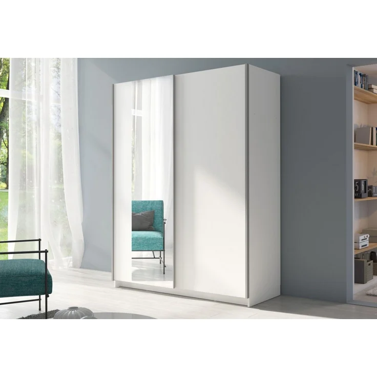 Home Collective Schwebetürenschrank Kleiderschrank Schlafzimmerschrank Schrank Garderobe, 150 oder 180 cm (mit einseitigem Spiegel an der linken Schiebetür) 4 Böden & Kleiderstange für viel Stauraum Weiß 150 cm Breite – Bild 1