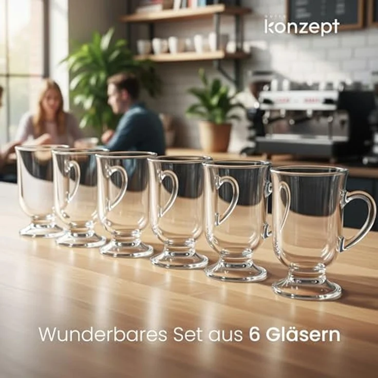 KONZEPT Gläser-Set Kaffeetassen 6-teilig – 420 ml, ideal für Kaffee, 6-tlg, aus Glas mit Henkel, hitzebeständig & spülmaschinengeeignet – Bild 7