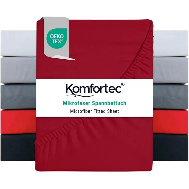 Komfortec Spannbettlaken Boxspringbett bis 15cm - 30cm Matratzenhöhe, Mikrofaser, Gummizug: Rundum, (1 Stück), 160x200 cm, Rot – Bild 1