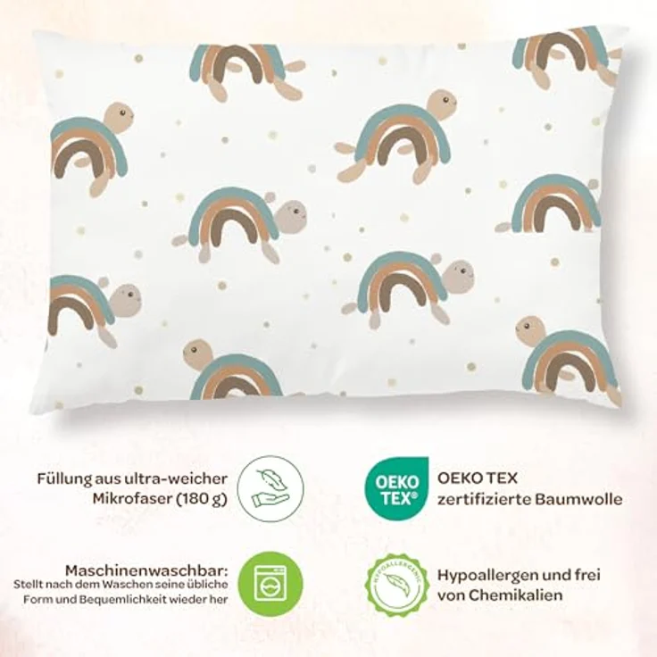 SUPERBE BEBE Kinderkissen Mit Kopfkissenbezug Baumwolle - Kissen für Kinder 1 bis 3 Jahre Größe 33x45 cm - Weiches Kissen Hypoallergen Maschinenwaschbar Ideal Fürs Bett oder Auf Reisen EIN Nickerchen – Bild 4