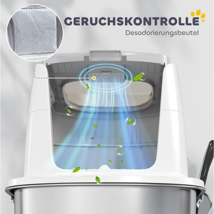 Geschlossene Katzentoilette aus Edelstahl mit Zwei-Wege-Zugang, 52,4x41,3x39,8 cm, Weiß – Bild 3