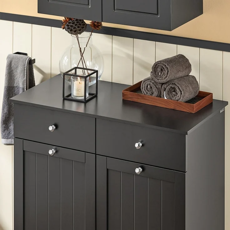 SoBuy BZR33-SCH Wäscheschrank, MDF, Lackiert, Schwarz, 78 x 91 x 38 cm – Bild 4