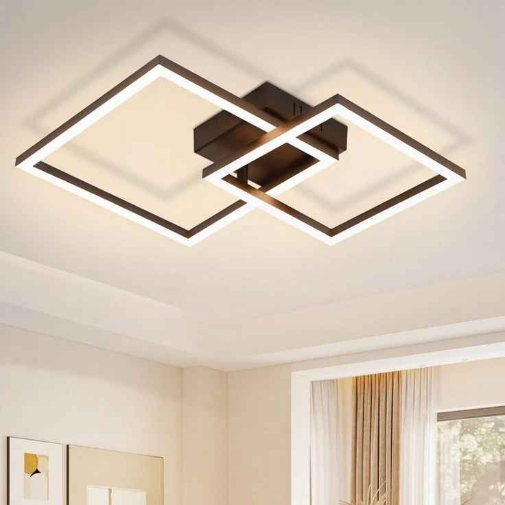 Nettlife LED Deckenleuchte Flur Wohnzimmer Schwarz modern Kristall Deckenlampe 12/24W, LED fest integriert, Warmweiß, ohne Kristalle 20W 34.5*34.5*6.7cm für Wohnzimmer Flur Schlafzimmer – Bild 1