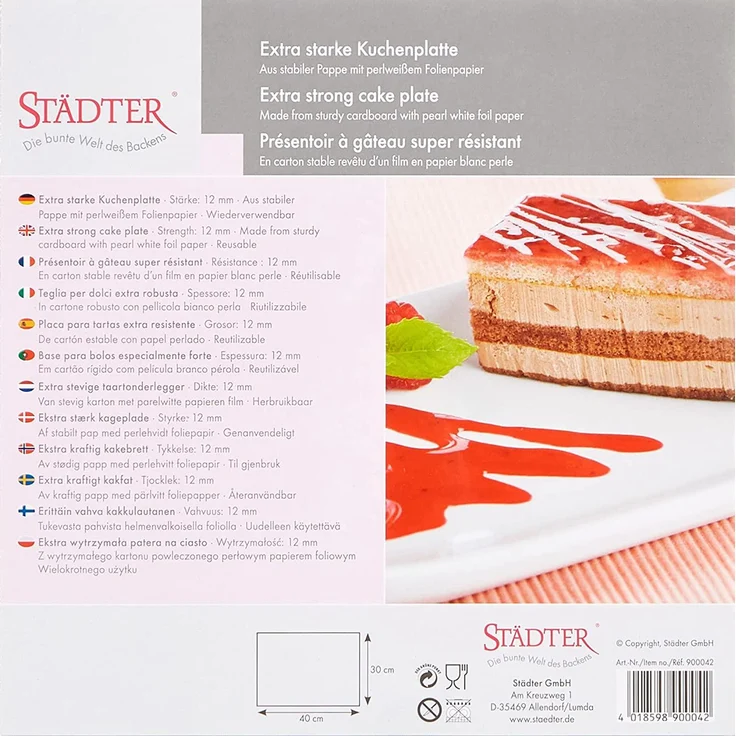 Städter Kuchenplatte Rechteck, Extra Stark, Tortenplatte, Kuchenteller, Kuchen Platte, Pappe, 40 x 30 cm, 900042 – Bild 2