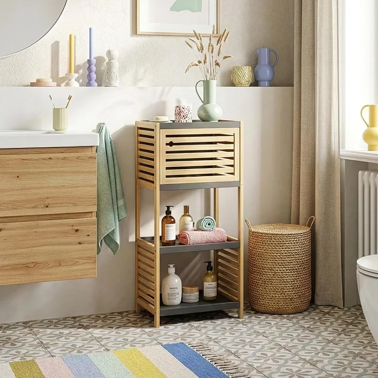 Badregal Kydesby 83x39x30 cm Bambus Natur/Grau [en. casa]