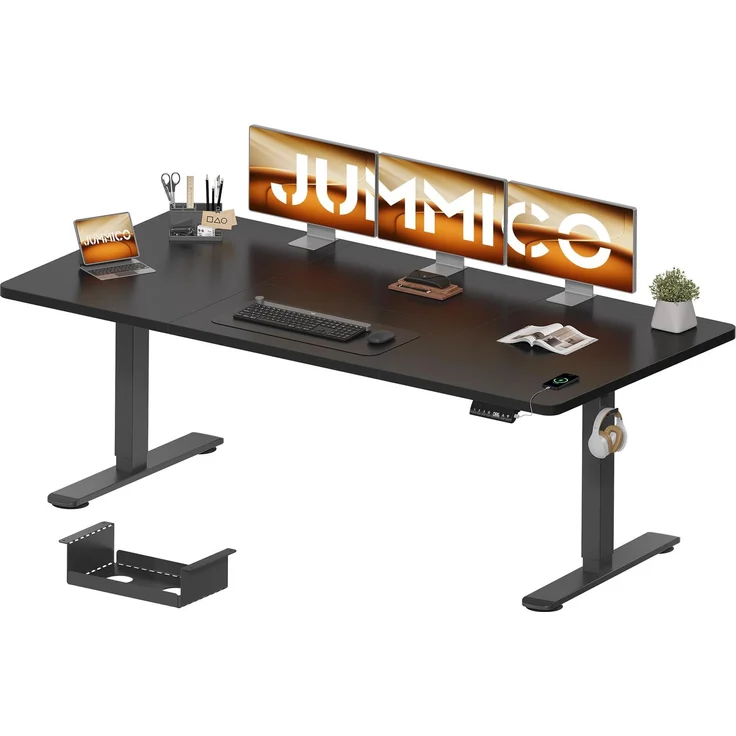 JUMMICO Elektrisch Höhenverstellbarer Schreibtisch 200x80 cm Schwarz | Steh-Sitz Computertisch mit 3 Memory-Funktion, Anti-Kollision, USB & Kabelwanne, Standing Desk Stehpult Bürotisch