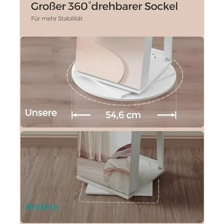 Songmics Schmuckschrank mit rahmenlosem Ganzkörperspiegel, 360° drehbar, abschließbar, Oberfläche weiß | Innenfutter grau, 162 x 54,5 x 54,5 cm – Bild 6
