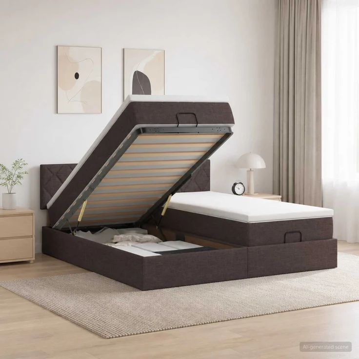 vidaXL Ottoman Bett mit Matratze mit Kopfteil 2 Stk. Dunkelbraun Stoff 3456715 – Bild 1