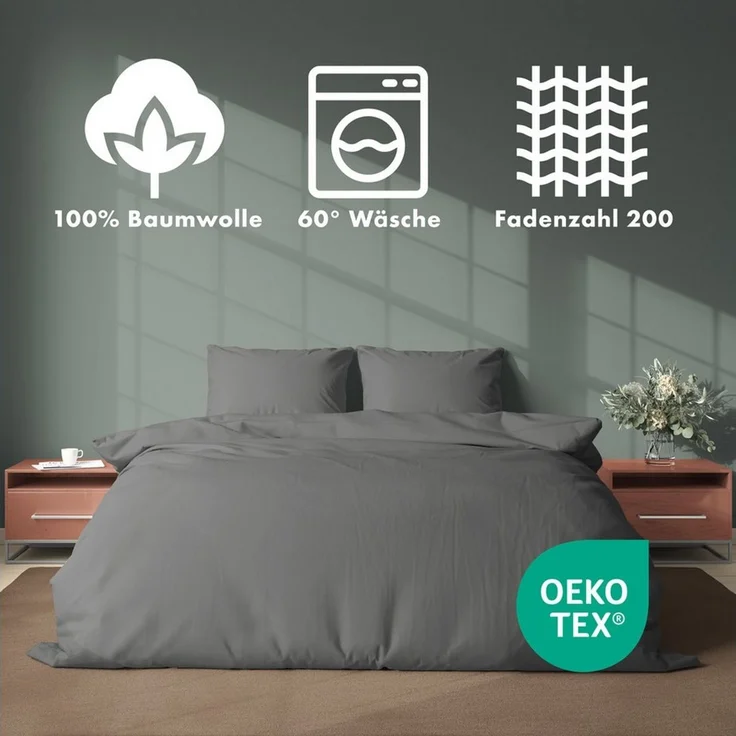 Jacobson Bettwäsche Set - 100% Baumwolle, Perkal, 3 teilig, Erhältlich in den Größen 135x200, 155x220, 200x200, 200x220, 240x220 – Bild 2