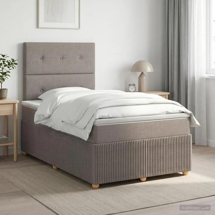 vidaXL Boxspringbett mit Matratze Taupe 120 x 200 cm Stoff 3454372 – Bild 1