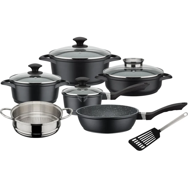 GSW Kochtopf- und Pfannenset Gourmet Granit – hochwertiges Set bestehend aus Töpfen, Kasserolle, Pfanne und mehr, inkl. Deckel, auch für Induktion – Aluguss, 10-teilig – Bild 1