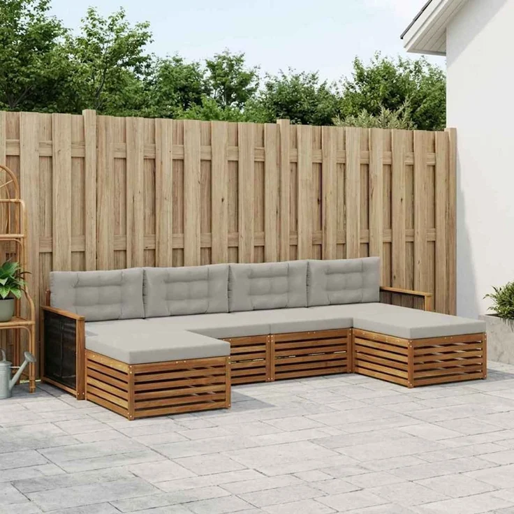 vidaXL Outdoor-Sofagarnitur 6 stk. 4-Sitzer Natur und Hellgrau 3383684 – Bild 1