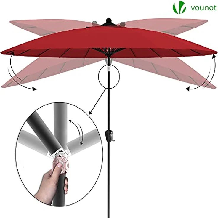 VOUNOT Shanghai Sonnenschirm 270 cm Rund mit Kurbelvorrichtung, Knickbar, Sonnenschutz UV-Schutz, Balkonschirm Gartenschirm Marktschirm mit Schutzhülle, Rot – Bild 3