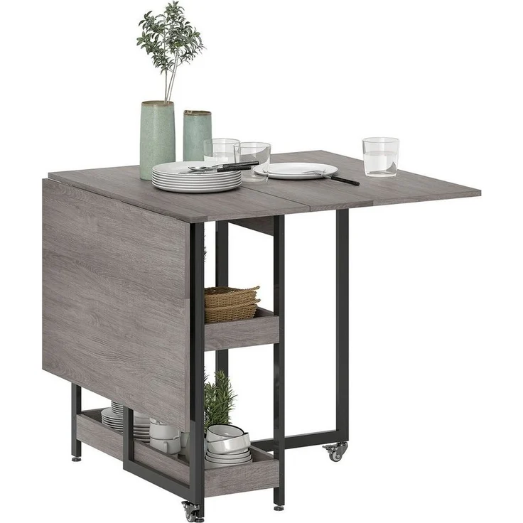 HOMCOM Klapptisch Esstisch Klappbar für 2-4 Personen mit 2 Offenen Ablagen (Küchentisch, 1-St, Mobiler Esszimmertisch), für Kleine Räume, Esszimmer, Küche 133,4 x 80 x 74 cm Grau – Bild 5