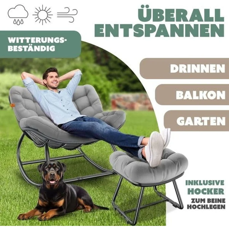 KESSER® Schaukelstuhl für drinnen & draußen ergonomischer Schaukelsessel | maximale Belastung von 120kg Relaxsessel mit Rutschfesten Füßen, Witterungsbeständig | Ideal für Balkon, Garten & Wohnzimmer Grau, XXL Chillexer Pro – Bild 5