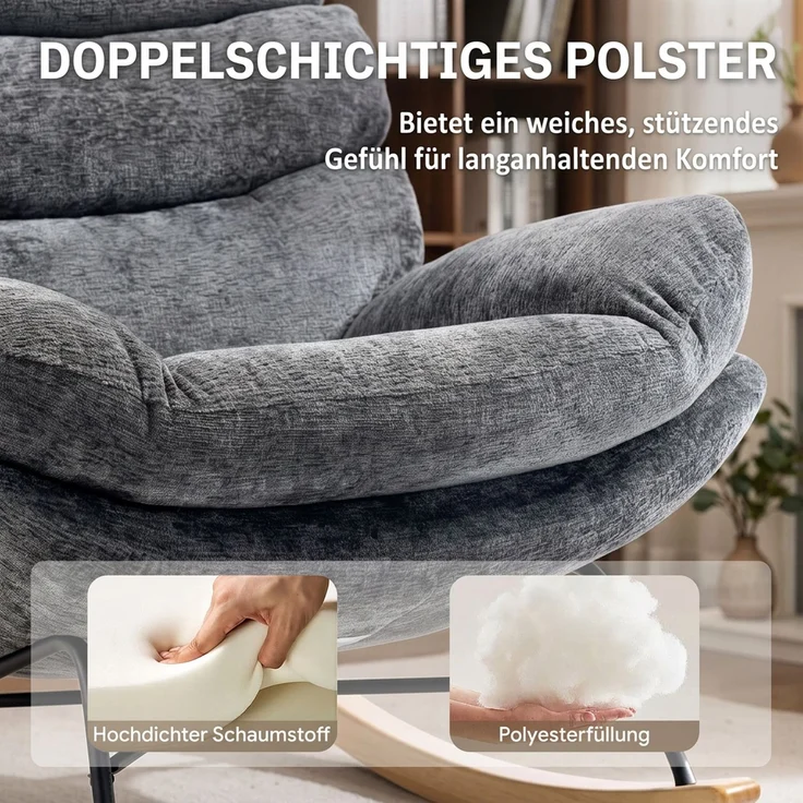 HOMCOM Schaukelstuhl, Polyester, Schaumstoff, Dunkelgrau, 80 x 103 x 91 cm – Bild 6