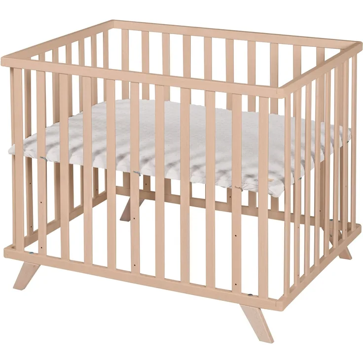 roba Laufgitter 75 x 100 cm - inkl. Schutzeinlage 'Lil Planet' grau - Höhenverstellbar - Holz natur