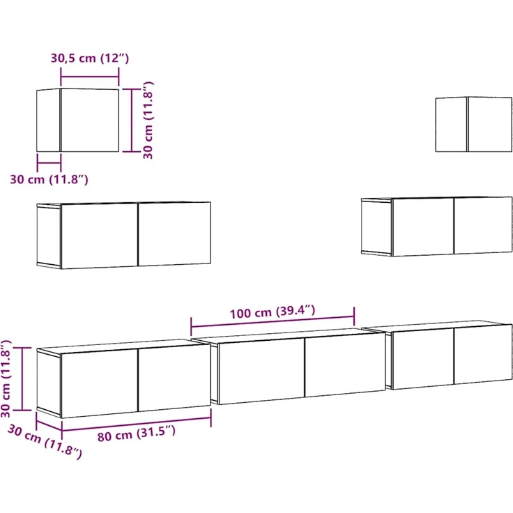 vidaXL 7-tlg. TV-Schrank-Set Wandmontage Altholz-Optik Holzwerkstoff 3329211 – Bild 10