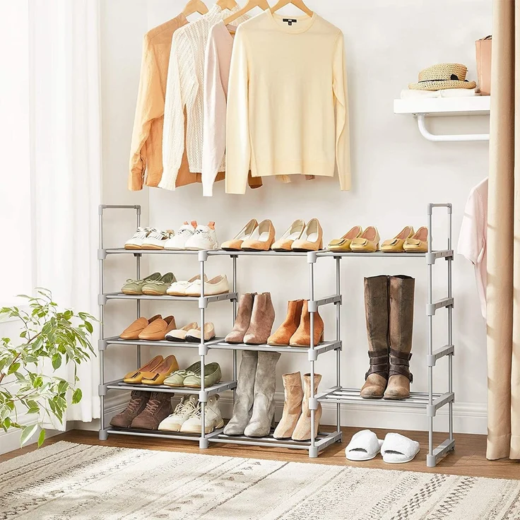 SONGMICS Schuhregal mit 10 Ebenen, offener Schuhschrank hoch, Schuhständer schmal, Schuhaufbewahrung, aus Metall, platzsparend, für Ankleidezimmer, Flur, 30 x 45 x 174 cm, grau – Bild 2