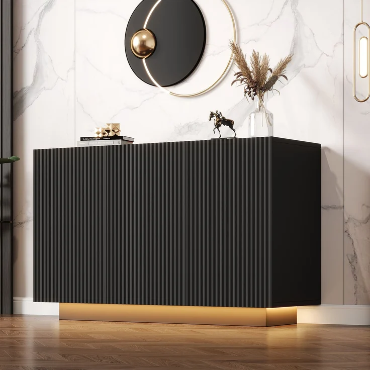 Merax LED Kommode Modern Design Sideboard mit Beleuchtung Schwarz Wohnzimmerschrank Bluetooth Steuerung Vertikale Streifen Anrichte 120cm Aufbewahrungsschrank – Bild 7