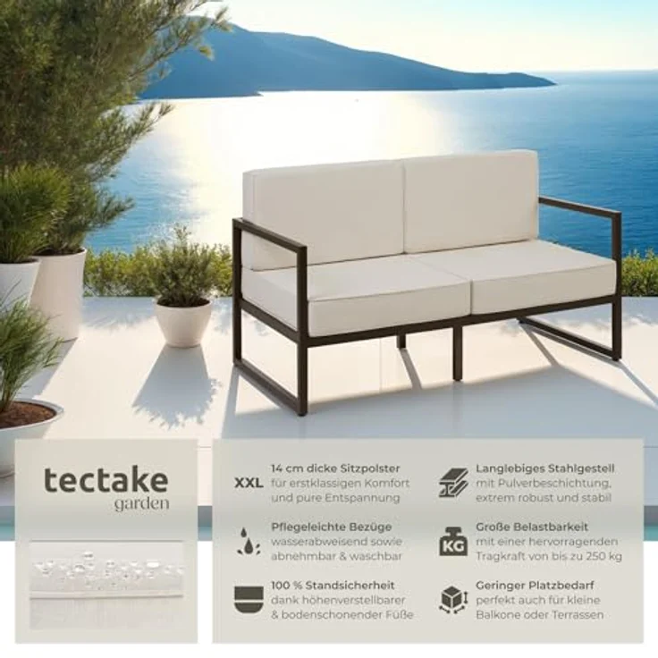 tectake Essgruppe Garten-Loungesofa, (Set, 1-tlg), Pulverbeschichtetes Stahlgestell für maximale Stabilität – Bild 4